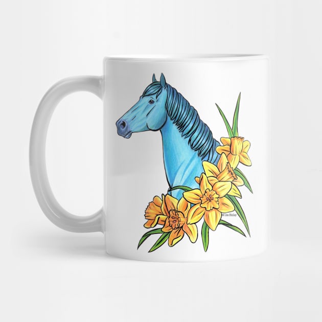 Aquamarine Horse with Daffodil Flowers by lizstaley